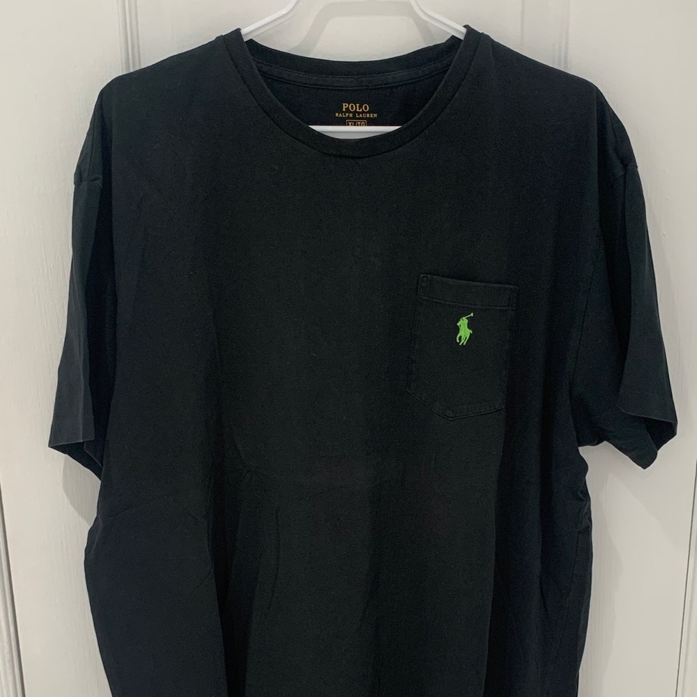 Polo by Ralph Lauren Black Tee with Green Logo & Front Pocket